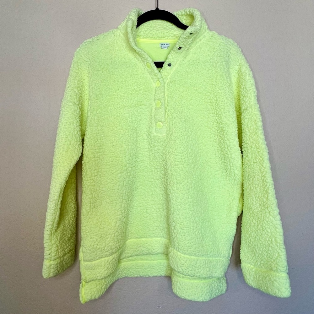 Aerie Oversized Sherpa Pullover Light Chartreuse Cozy Teddy Fleece